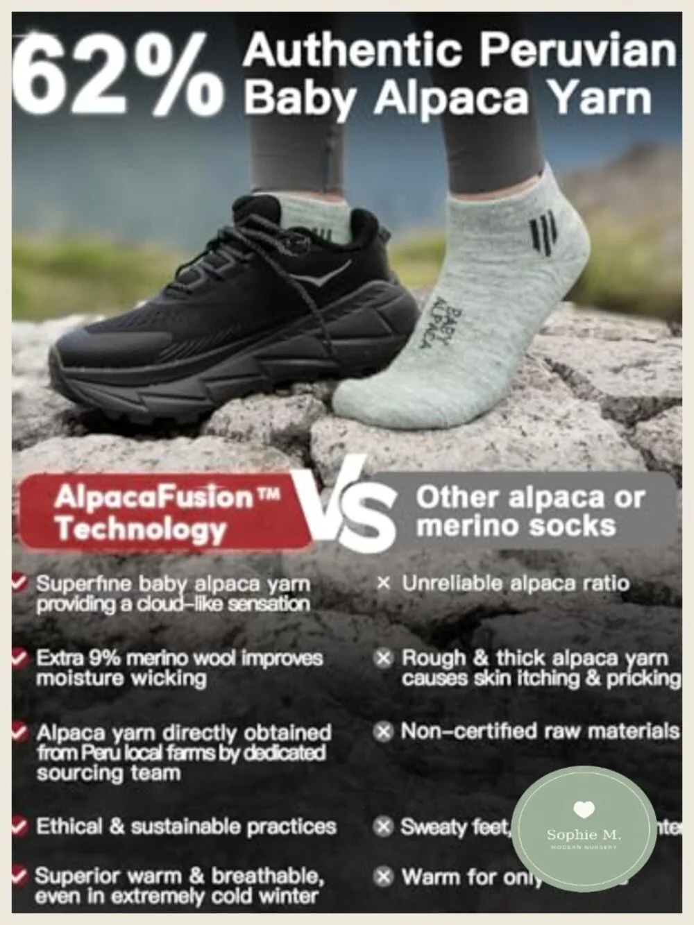 Alpaca Wool Ankle Socks, Lightweight Breathable Athletic, Hiking Golf